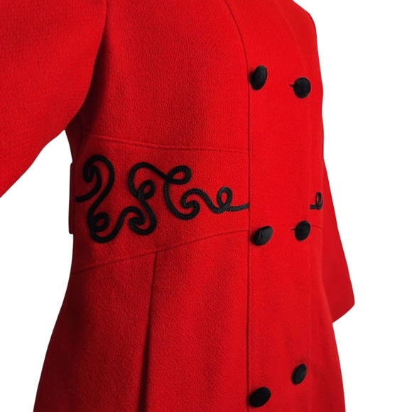 Vtg Freeway fashions Pea Coat Womens Red Wool Velvet Collar Embellished Waist 10 - Picture 7 of 10